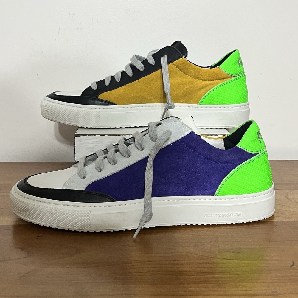P448 John Colorblock Suede Leather Sneakers Men Size 41 Purple Yellow Neon Green